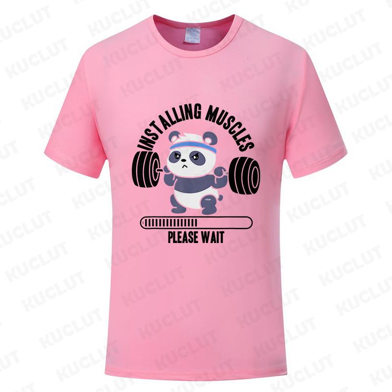 Funny Panda Gym Print T-Shirt Summer Tees for Men Women O-neck Casual Short Sleeve Weightlifting Installing Muscles Fashion Tops