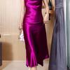 Elegant Chinese Satin Sleeveless Summer Dress with Waist-Cinching Slim Fit and Versatile Slit Skirt
