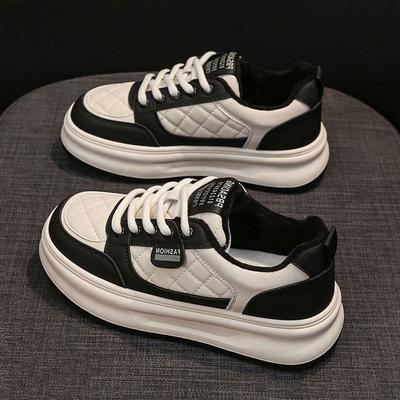 Chaussures en cuir blanches pour femmes, chaussures en coton, nouvelles chaussures décontractées à plateforme polyvalentes d'automne et d'hiver, chaussures de sport en velours d'hiver