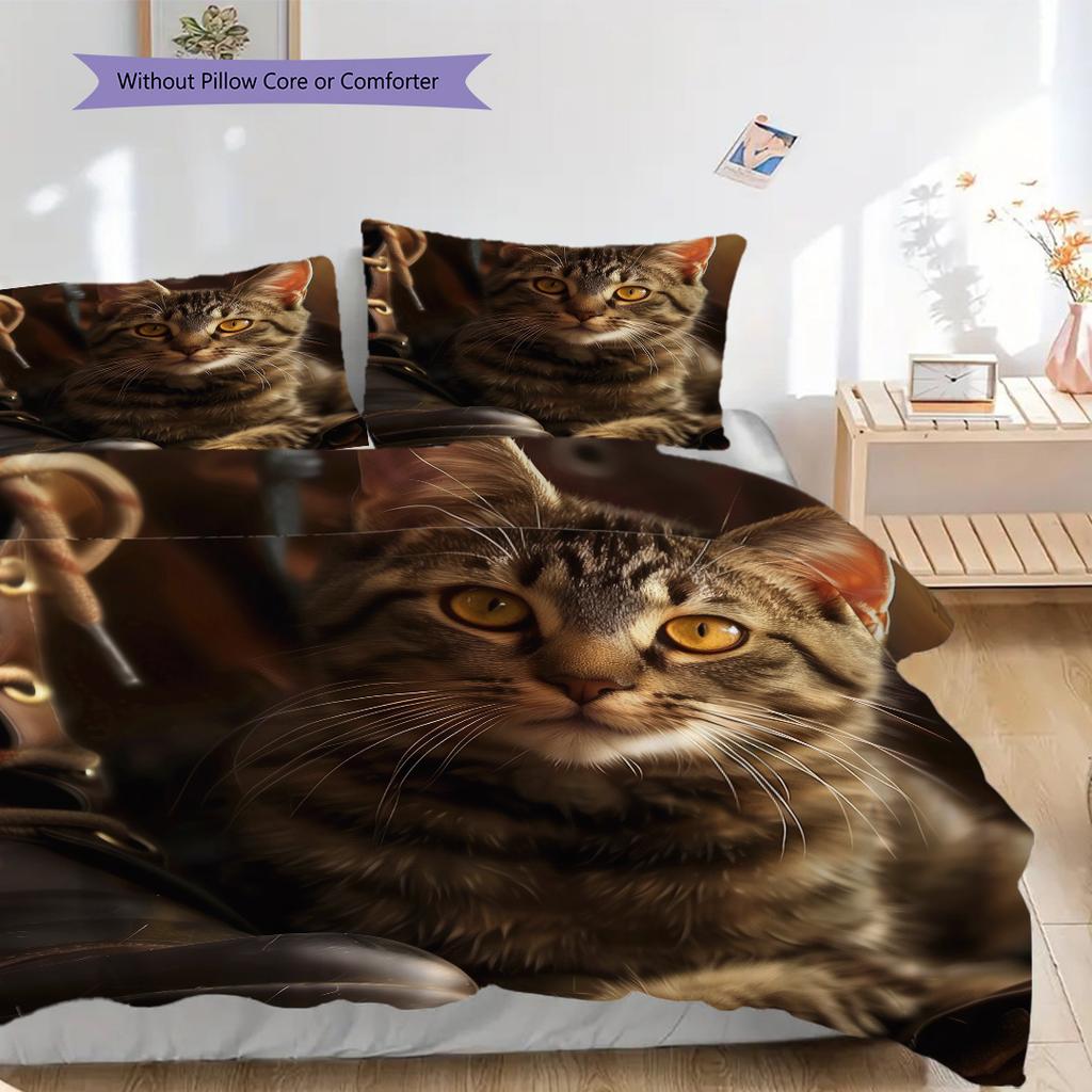 Tabby Cat Pattern Bedding Quilt Set Quilt Cover Pillowcase Home Decoration Birthday Gift (1 * duvet cover + 2 * pillowcase, without core)