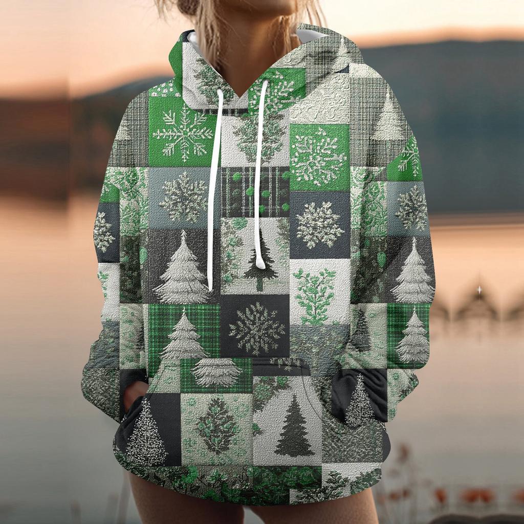Women's Fashion Sweatshirt Printed Casual Hooded Sweatshirt With Pockets