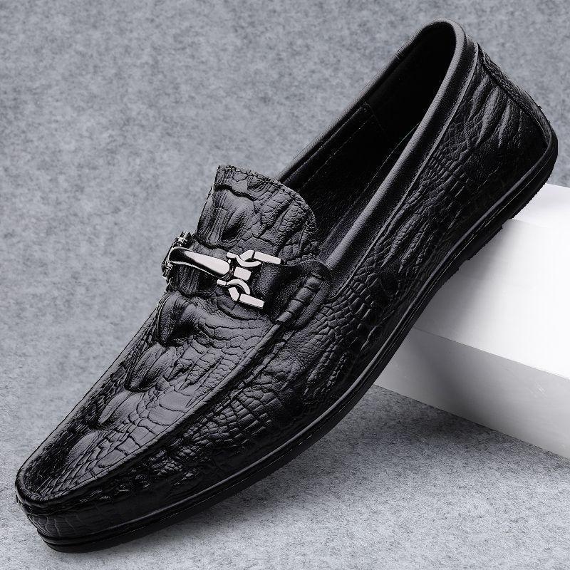 2025 New Crocodile Pattern Beanie Shoes Men's Shoes Trendy Fashion Versatile Soft Sole Soft Surface One Pedal Casual Men's Shoes