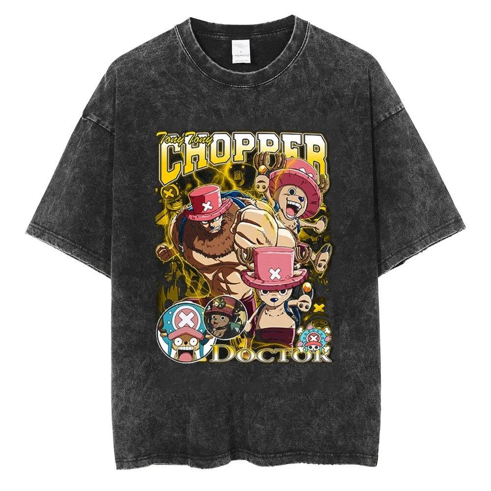 One Piece Gear 5 Luffy & Straw Hat Crew Wano Arc Vintage Washed Oversized T-Shirt | Unisex Streetwear Anime Tee