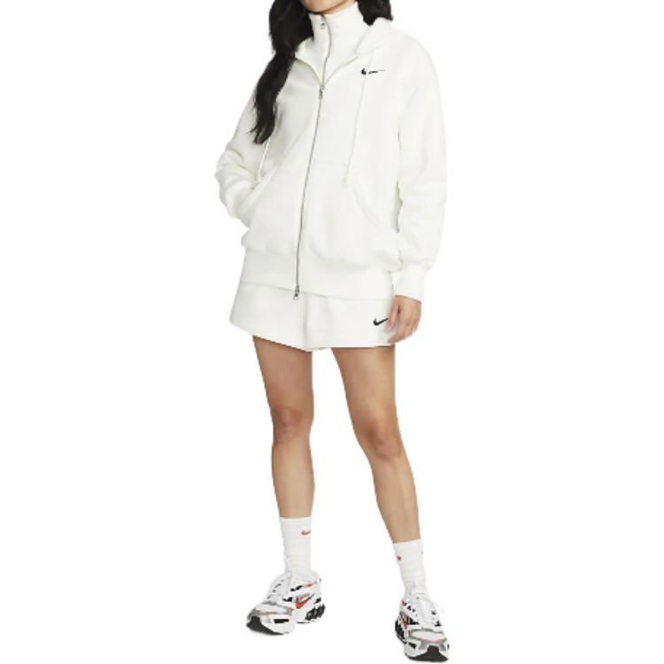 Nike Solid Color Logo Print Full Zip Hoodie With Long Sleeves Women Tops White DQ5759-133