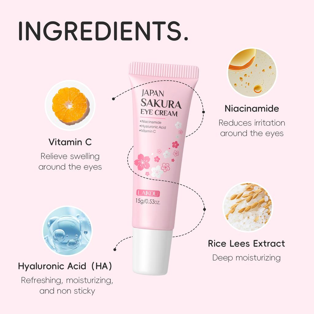 Nawilżający i Przeciwstarzeniowy Krem pod Oczy Sakura 15g z Naturalnymi Ekstraktami na Cienie pod Oczami i Zmarszczki