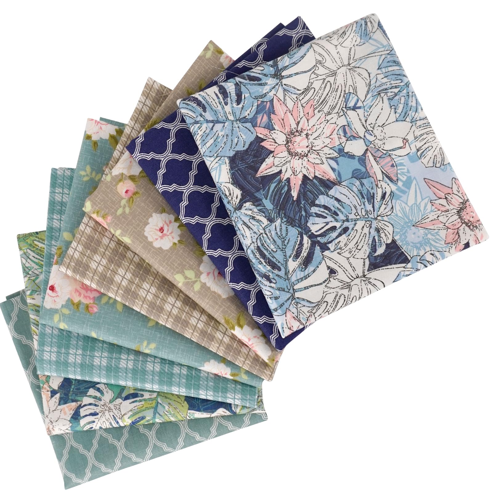 

Set of 8 Floral Print Cute for DIY 46x56cm Fabric, Scraps, Crafts, зелений