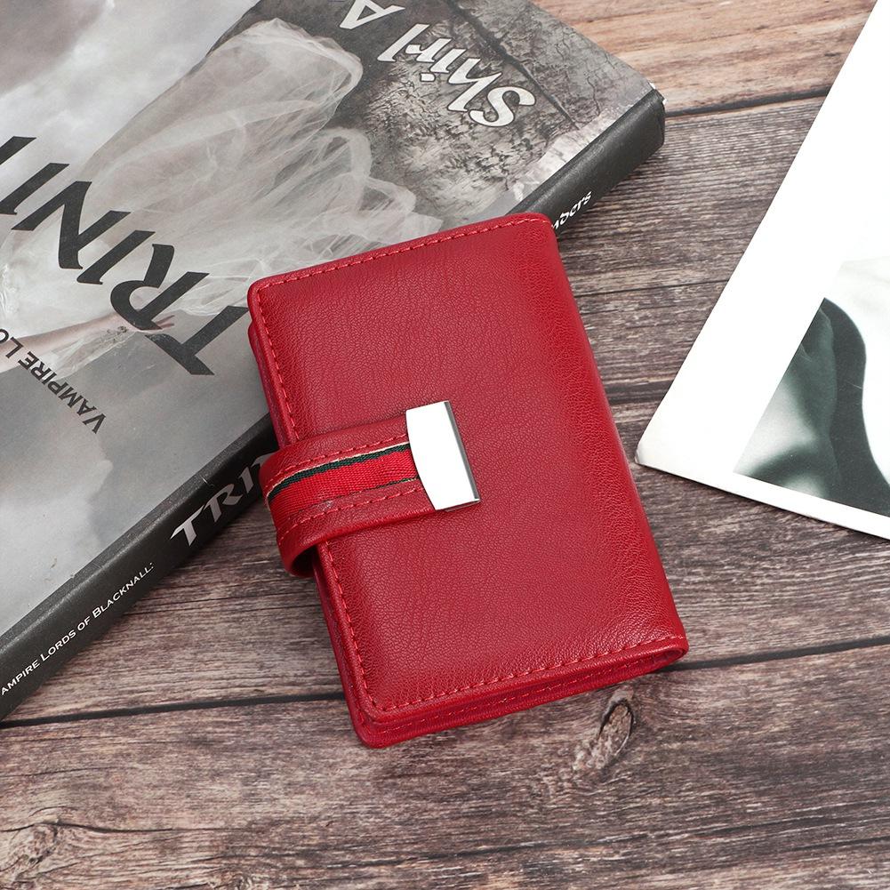 Mini Fashionable RFID Women Card Holder PU Leather Bank Card Box Business Card CaseRed
