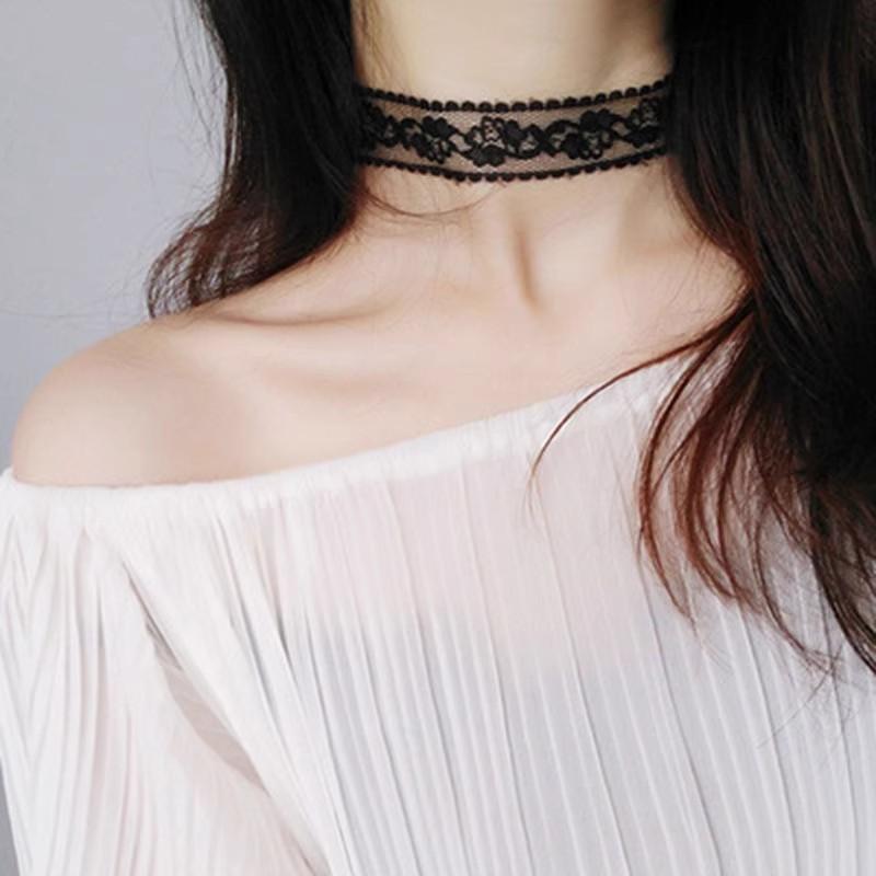 Schwarz Weiß Sexy Spitze Rose Blume Halskette für Frauen Harajuku Gotisch Kurz Choker Kragen Halskette Party Damen Hals Schmuck