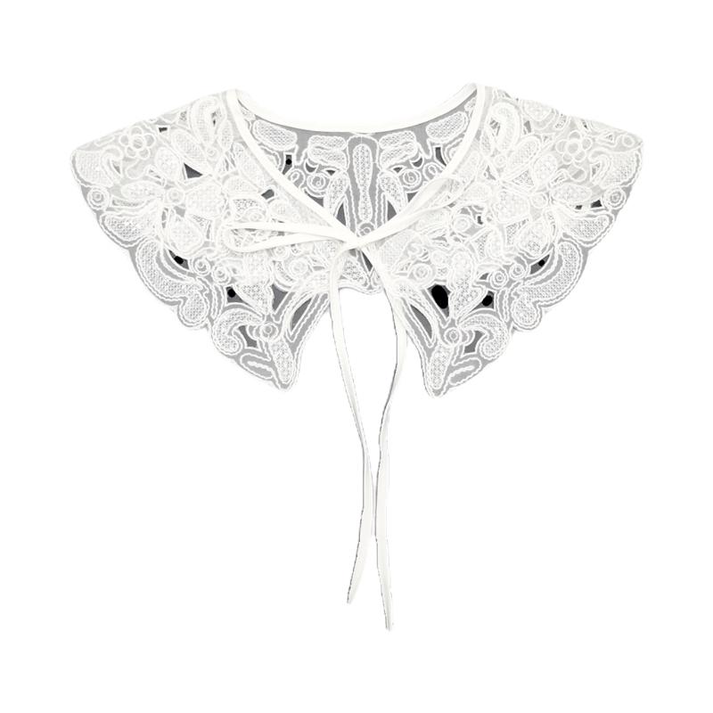 Women Chinese Embroidery Half Top Shawl Vintage Flroal Cheongsam Fake Collar Lace-Up Decorative Neck Cover Dickey Short