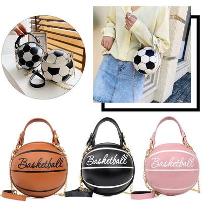 Bolsa feminina chique redonda para basquete, futebol, em formato de barril, couro sintético, bolsa de ombro crossbody
