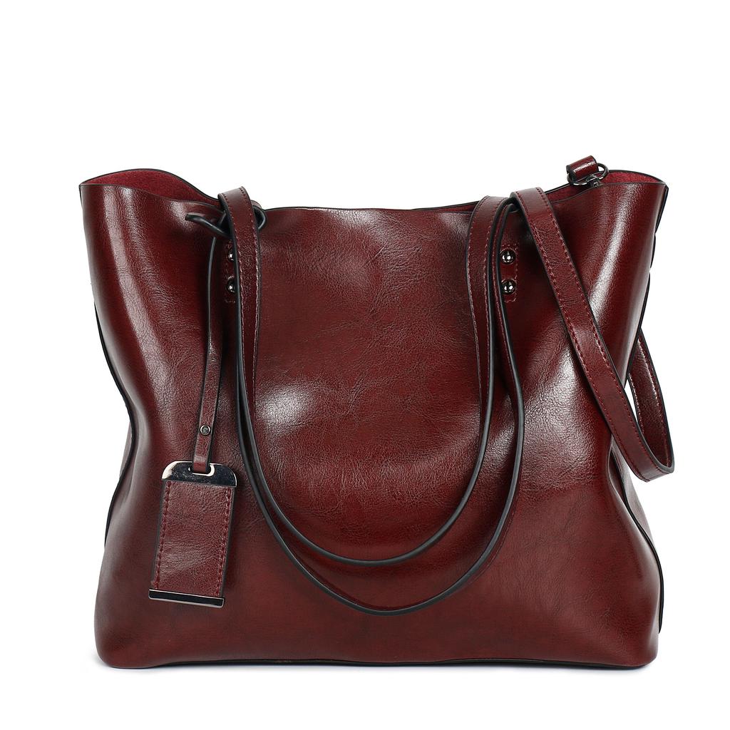 New Fashionable Simple Large Capacity Tote Bag Versatile Casual Retro Women's Handbag Oil Wax Leather Designer Shoulder Bag