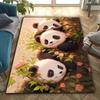 Weicher Polyester-Teppich mit Panda-Print - Rutschfest, Lebendiges Blumendesign mit niedlichen Pandas, Perfekt für Schlafzimmer- & Wohnzimmerdekoration, Kristall
