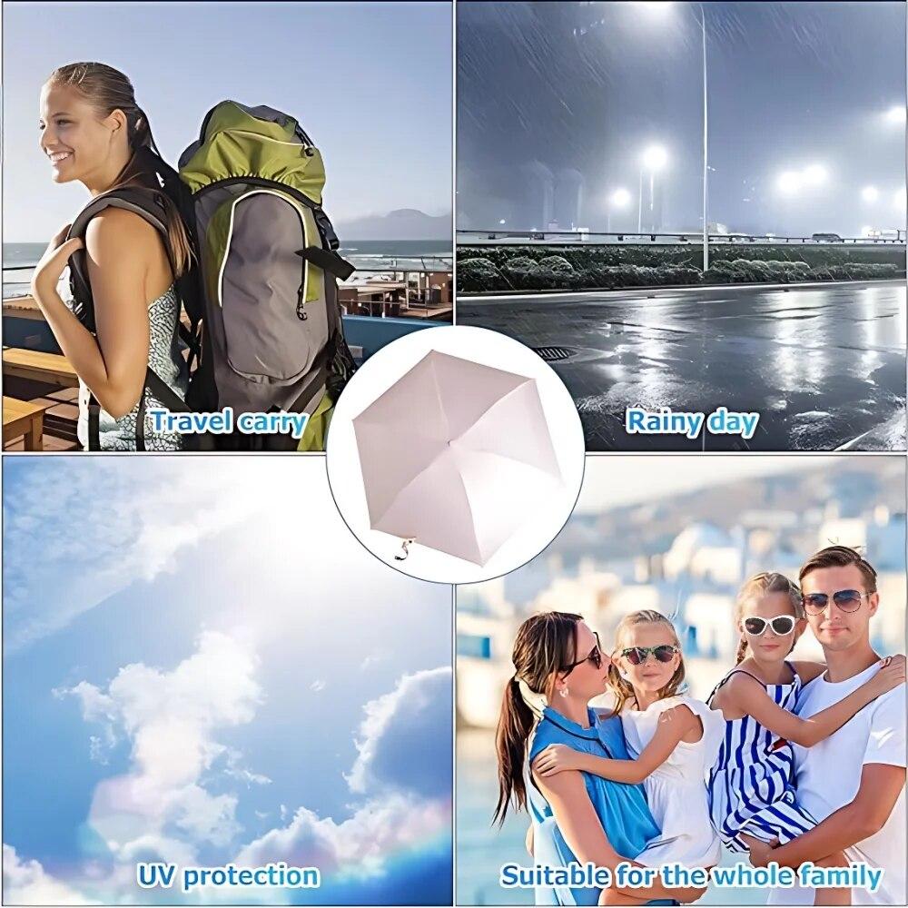 Ombrello Pieghevole da Viaggio 6 Stecche Leggero Compatto Tascabile Antivento Antipioggia con Contenitore a Capsula per la Vita Quotidiana