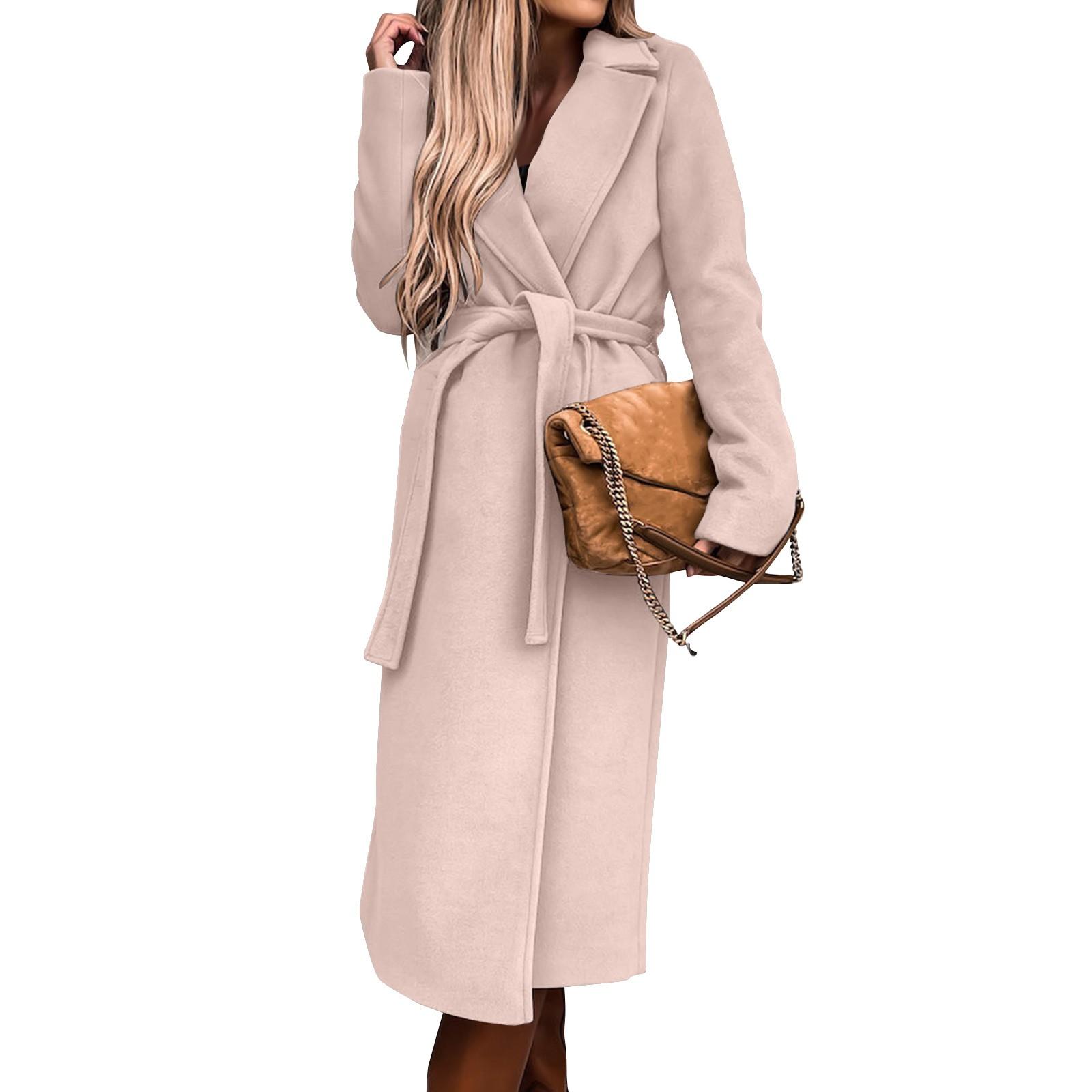 

Женская мода повседневная куртка с лацканами и длинными рукавами, однотонная куртка XXL бежевый