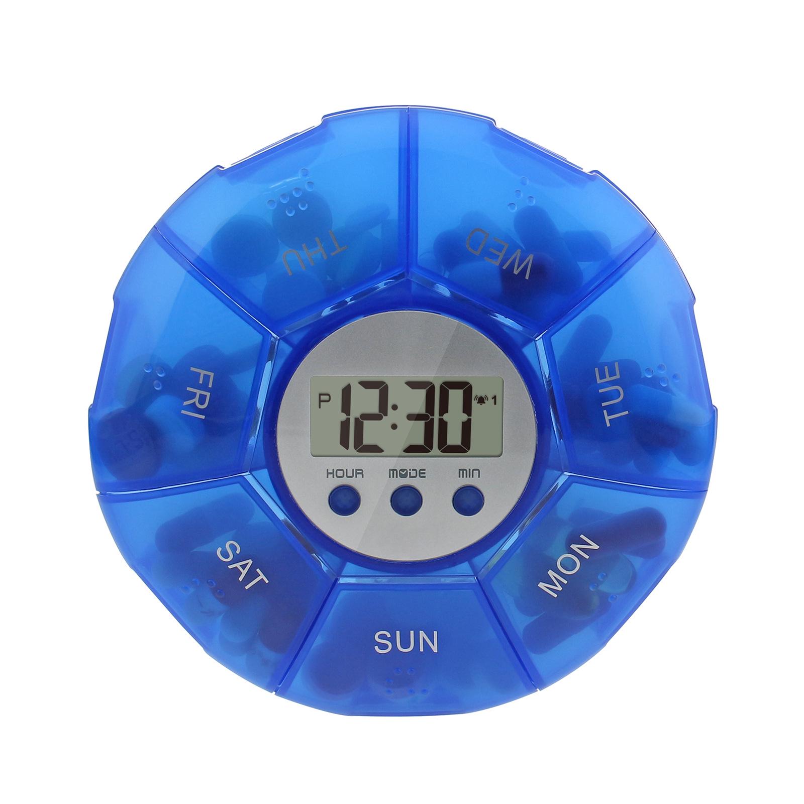 

Электронная таблетница с таймером и предварительно записанным напоминанием-будильником для приема лекарств синий