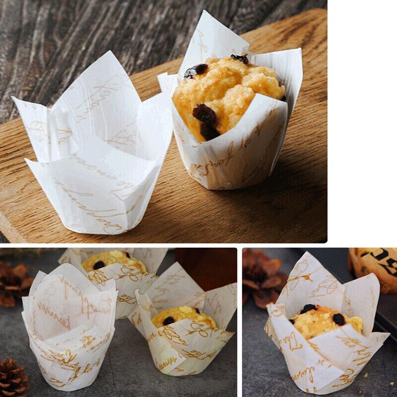 50pcs Newspaper Style Cupcake Muffin Liner Baking Oil Proof Cup Wedding Party Cassettes Tulip Muffin Cupcake Paper Cup Wrapper