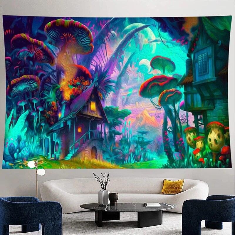 Psychedelic Mushroom Tapestry Divination Psychic Wall Hanging Hippie Bohemian Cute Room Decor Magic Tapestry Art Home Decor