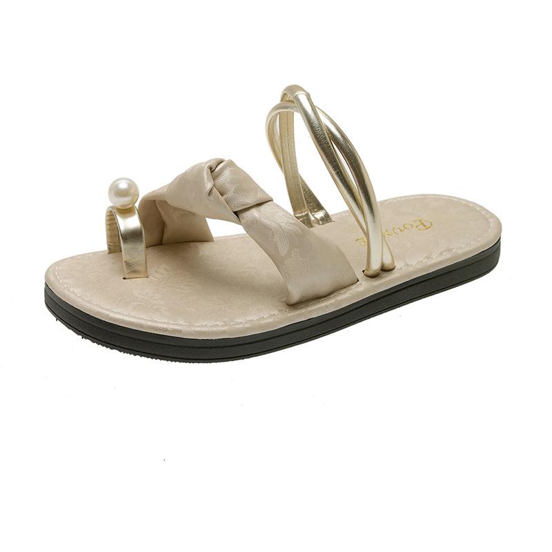 

Большие размеры французские нишевые тапочки на плоской подошве женские весенние 2025 новые модные повседневные закрытые пляжные сандалии верхняя обувь 35 бежевый