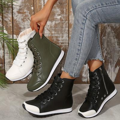 High-Top Side Zipper Women'S Fashion Casual All-Match Inner Waist Zipper Tie Comfortable Breathable Athletic Short Boots, Women Shoes