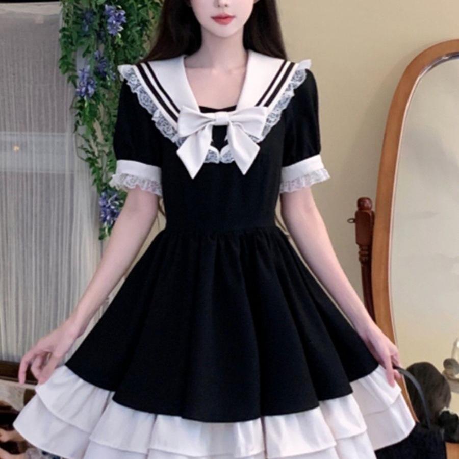 Summer Korean Sailor Collar Bowknot Dress – Loose Fit, Princess Style for Female Students