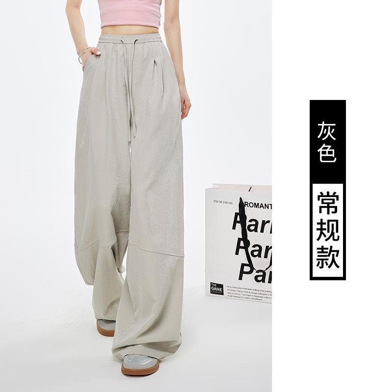 Retro splicing wide-leg pants women's autumn new high-waisted elastic waist lace-up loose casual tooling trousers