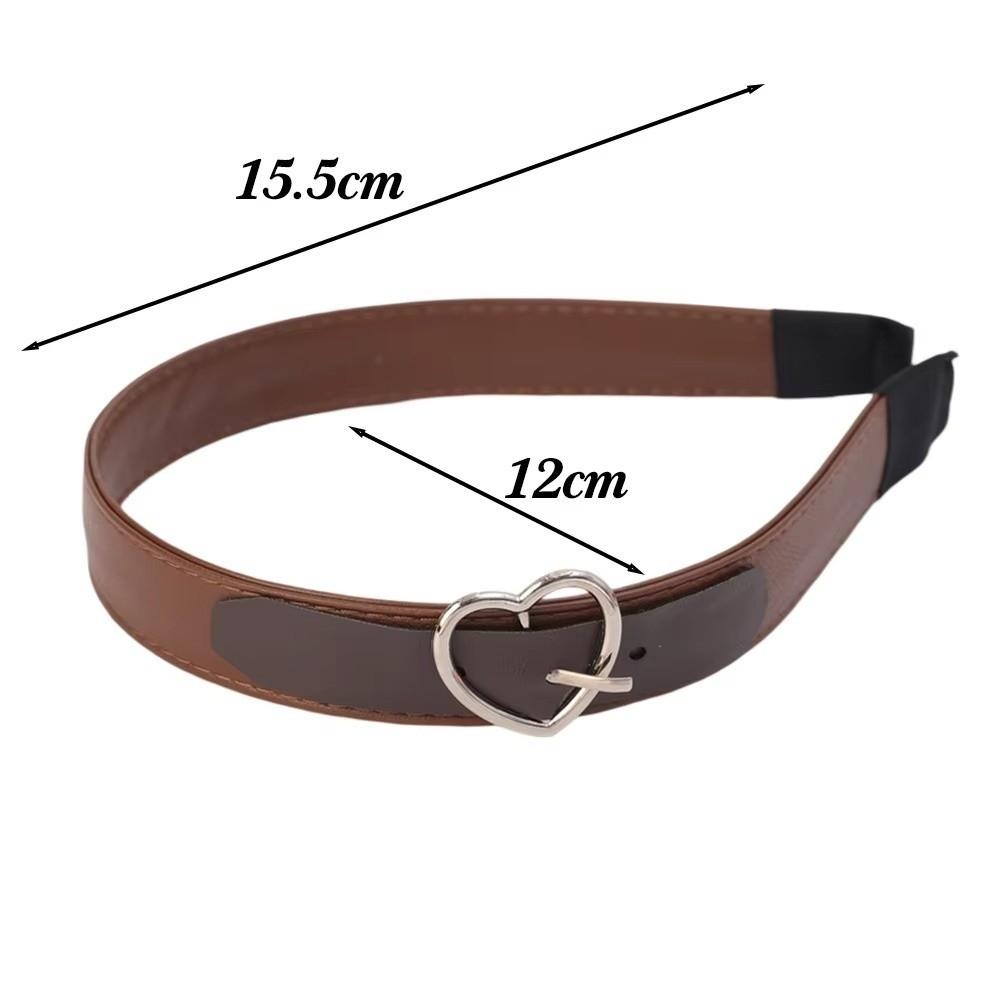 Fashion Leather Headband Coffee Brown Wide Brim Hairband Heart-Shaped Buckle Hair Accessories Head Band