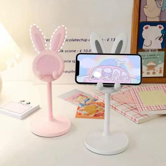Mobile Phone Holder Adjustable Height Telescopic Stand 22.7-31.7cm Cute Bunny Ear Design Phone Mount for Desk Office Decor