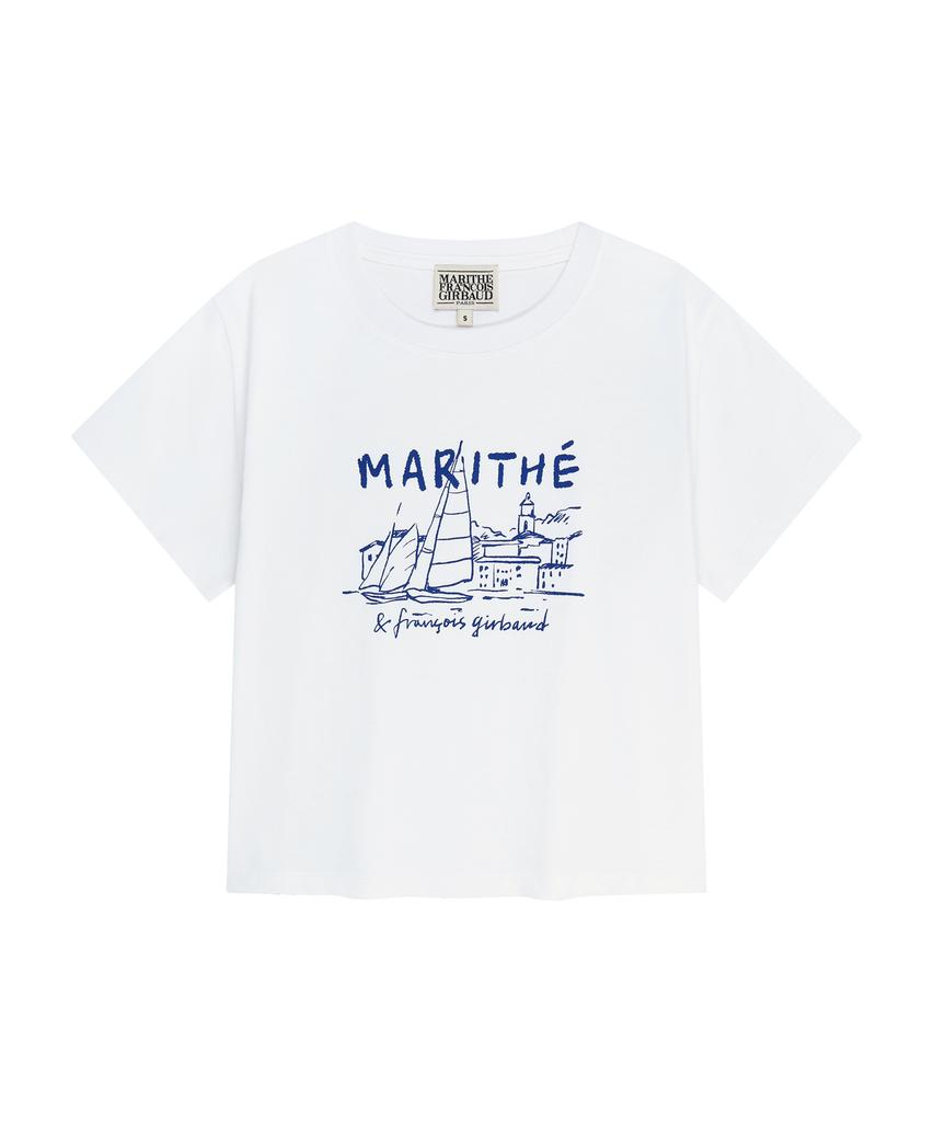 Malittepeulangsowajeobeo W French Graphic Crop Tee White