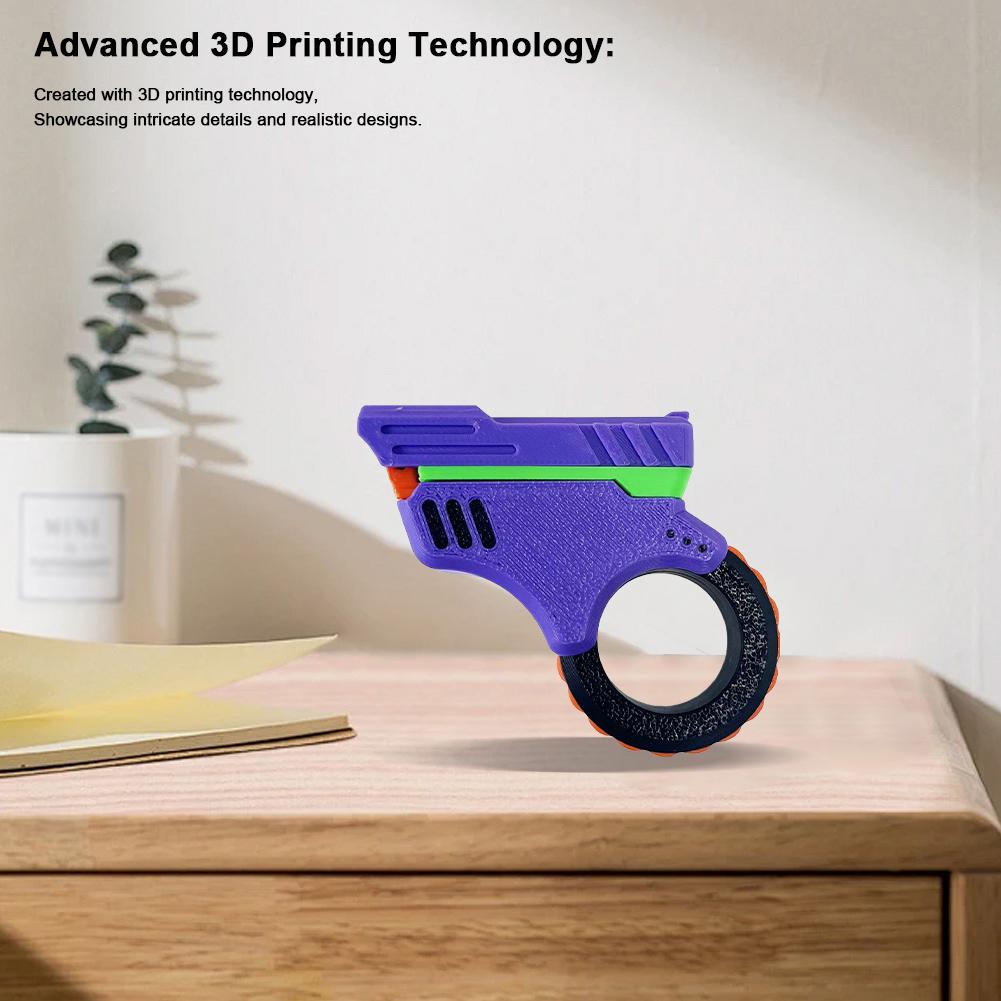 3D Printed Stress Relief Toy Gun Fingertip Spinner Toy Novelty Decompression Sensory Toy for Kids Adults Push Card Fingertip Toy