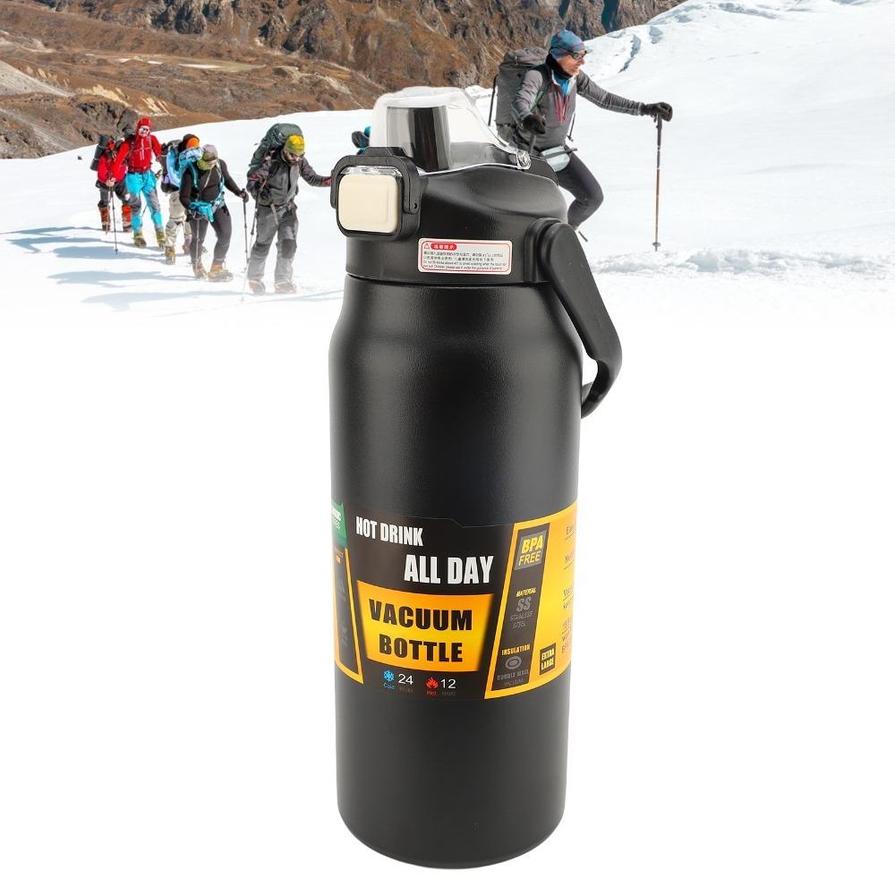 Rustless Steel Thermal Mug Portable Carry Handle Leakproof Lid Water Bottle 1500ml Large Capacity Drink Cup Outdoor Sports
