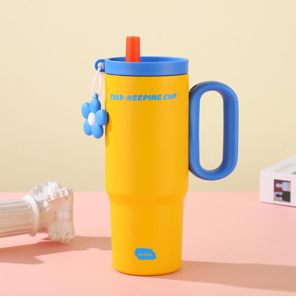 Tazza Termica con Cannuccia in Acciaio Inossidabile 316, Design Cartone Animato, Grande Capacità, Ice Buster