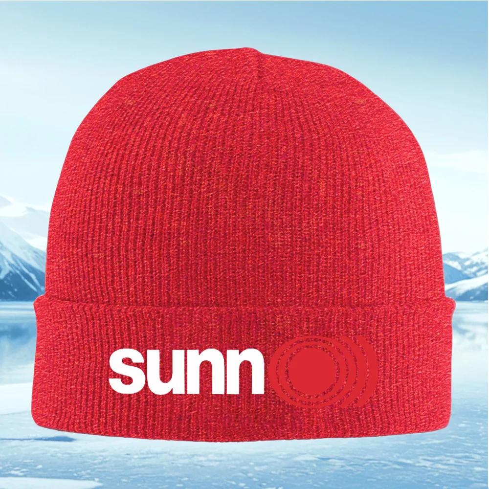 White Letters Red Circles Waves Sound Unisex Women Unisex Knitted Hat Beanie Pullover Cap Winter Thermal Warm Christmas Outdoor Cyc