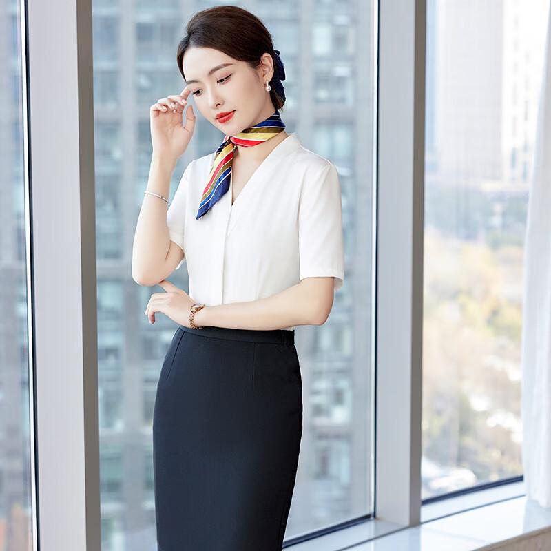 Women's V-neck Short Sleeve Professional Shirt