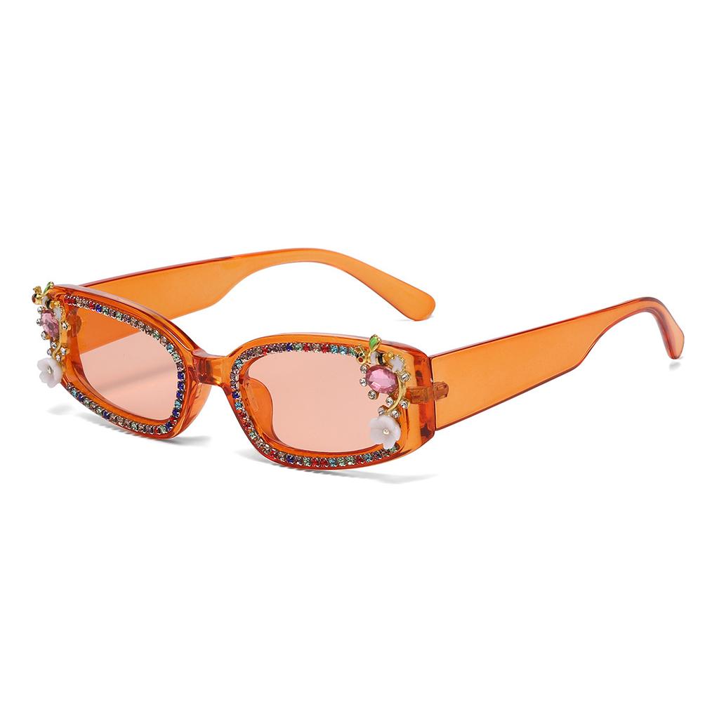 Vintage Designer Square Sunglasses Women Luxury Rhinestone Flower Bee Shades Punk Fashion Sun Glasses