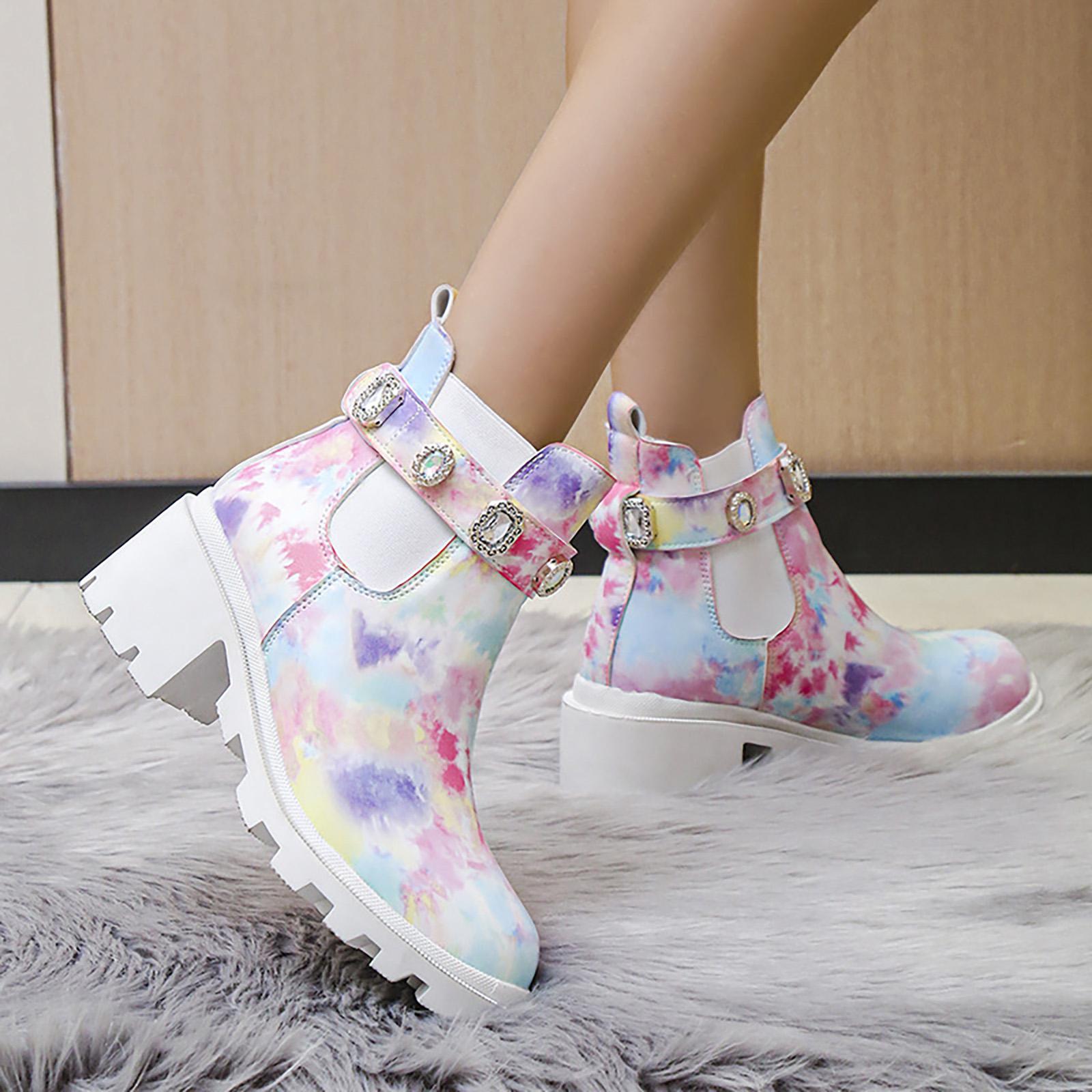 Women s Fashion Color Solid Color Ankle Boots Women s High Heel Rhinestone Chunky Heel Ankle Boots Suede Boots for Women 36