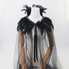 Breathable Mesh Feather Cloak Long Design Halloween Accessory Role Play Party For Fantasy Cosplay Costume Event