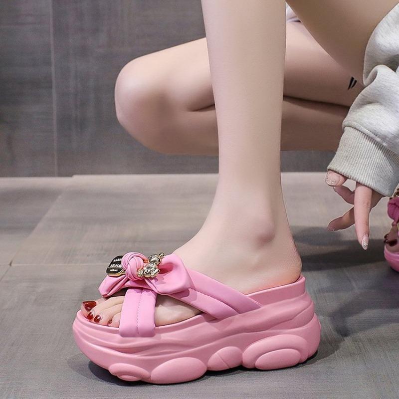 Damskie Nowe Letnie Nowy Kolor Kokardka Gruba Podeszwa Muffin Spadek Spadek Krzyżowe Klapki Buty Damskie