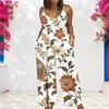 Women Plus Size Sleeveless Scoop Neck Gathered Front Floral Printed Wide Leg Jumpsuit With Pockets