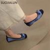 Fashion SUOJIALUN 2025 New Spring Women Flat Shoes Fashion Round Toe Shallow Slip On Ladies Ballet Shoes Soft Leather Eelgant Boat Shoes