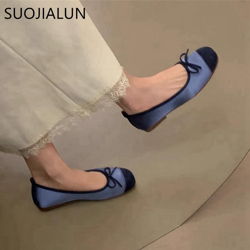 Fashion SUOJIALUN 2025 New Spring Women Flat Shoes Fashion Round Toe Shallow Slip On Ladies Ballet Shoes Soft Leather Eelgant Boat Shoes
