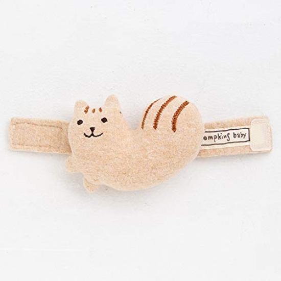 

Y-1300 pompkins BABY 100% Organic Cotton [Chipmunks Series] Wrist Rattle, Made in Japan (Brown)