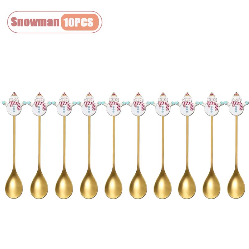 1-10pz Natale Acciaio Inossidabile Posate Cucchiaino Mescolabarbe Babbo Natale Cucchiaino da Dessert Utensili da Cucina Regalo Festivo Stoviglie