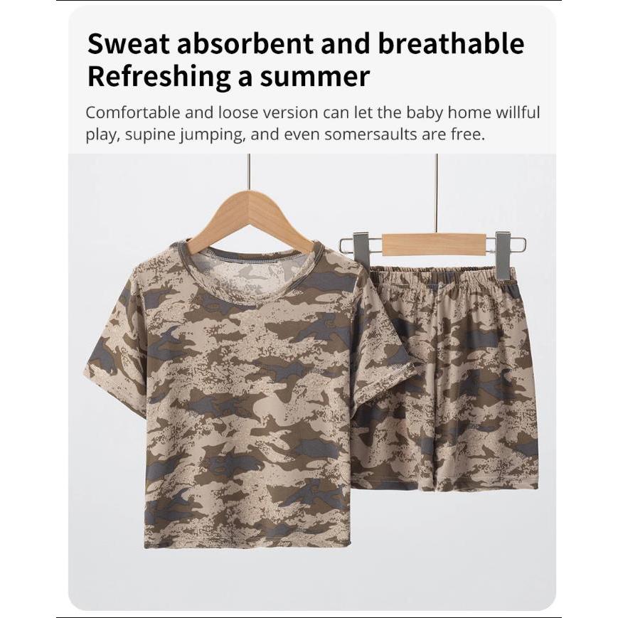 3pcs Summer Children's Printing Short-sleeved Shorts 9 Pants Suit Boys and Girls Comfortable Pajamas Can Be Worn Outside