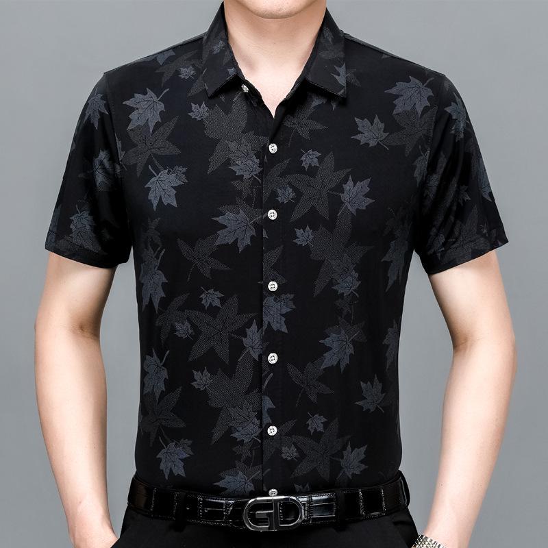 Men's Summer Ice Silk Casual Short-Sleeve Shirt - Wrinkle-Resistant, Easy-Care