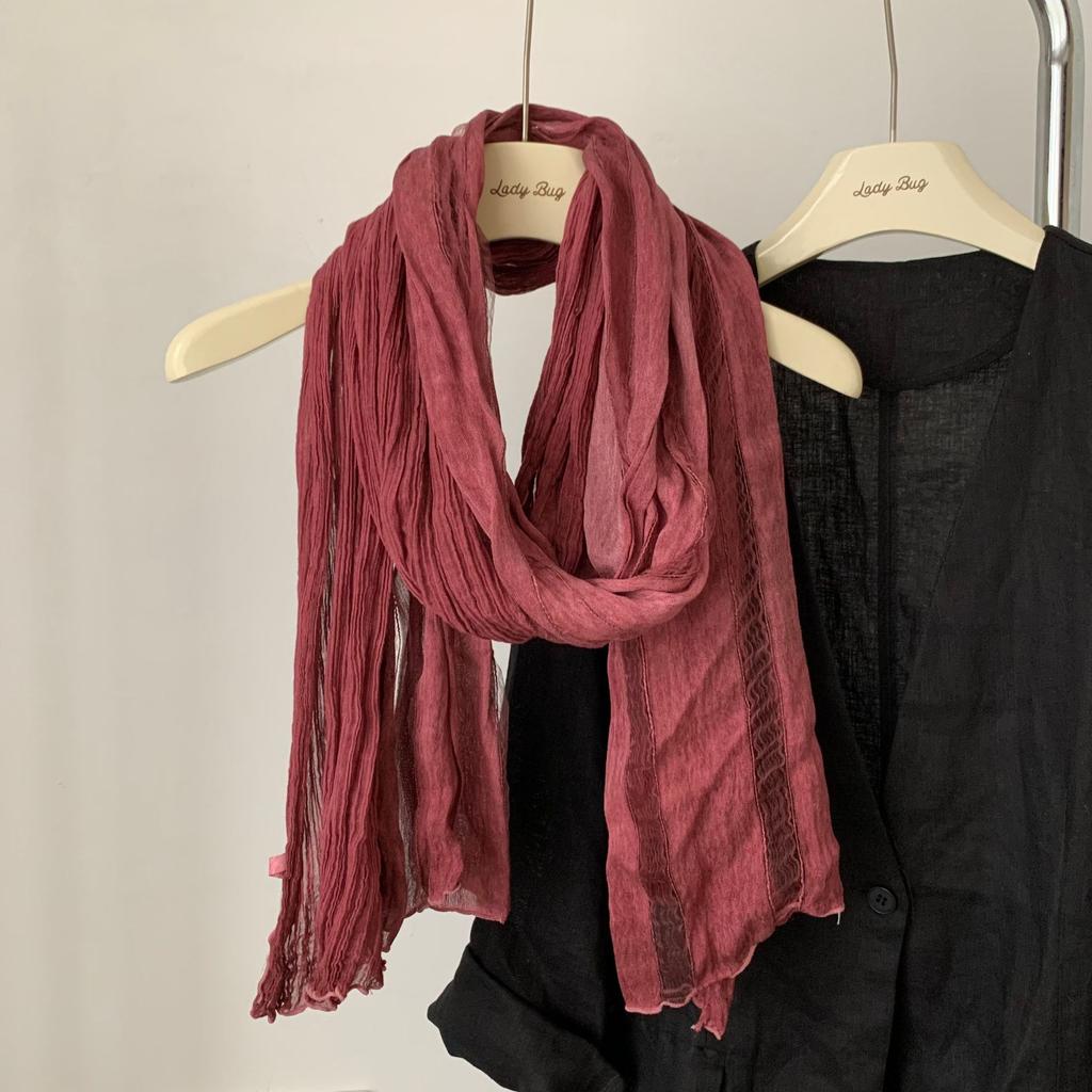 Versatile Pleated Solid Color Spring And Autumn Japanese Cotton And Linen Silk Scarf Silk Scarf Women'S Literary Autumn And Winter Shawl Korean