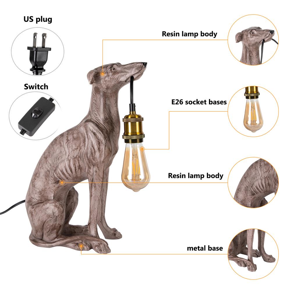 Black Dog Shape Resin Table Lamp with E26 Socket, Push Button Switch, Modern Unique Home Decor Night Light - Not Include Bulb