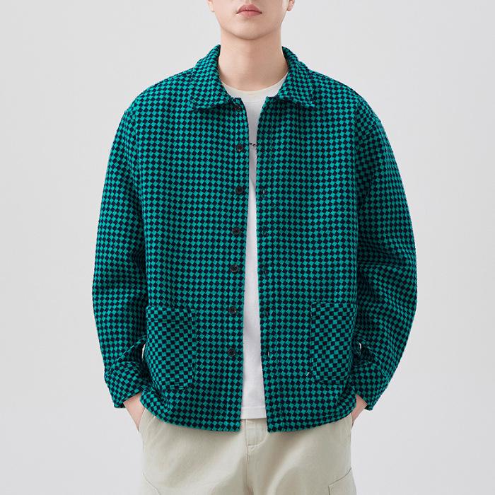 

Новая весенняя японская ретро мужская свободная рубашка цветная вязаная жаккардовая повседневная американская рубашка 4XL зелёный