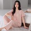 2025 Women's Summer Pajama Set, Pure Cotton, Short-Sleeved Top & Long Pants, Lightweight and Versatile for Home or Casual Wear.