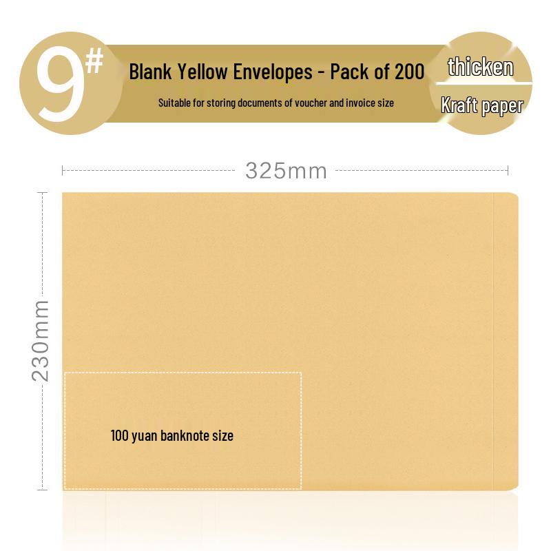 Set of 200 Kraft Paper Envelopes - Large, Medium, Small Sizes, Thick White & Yellow Receipt Pockets