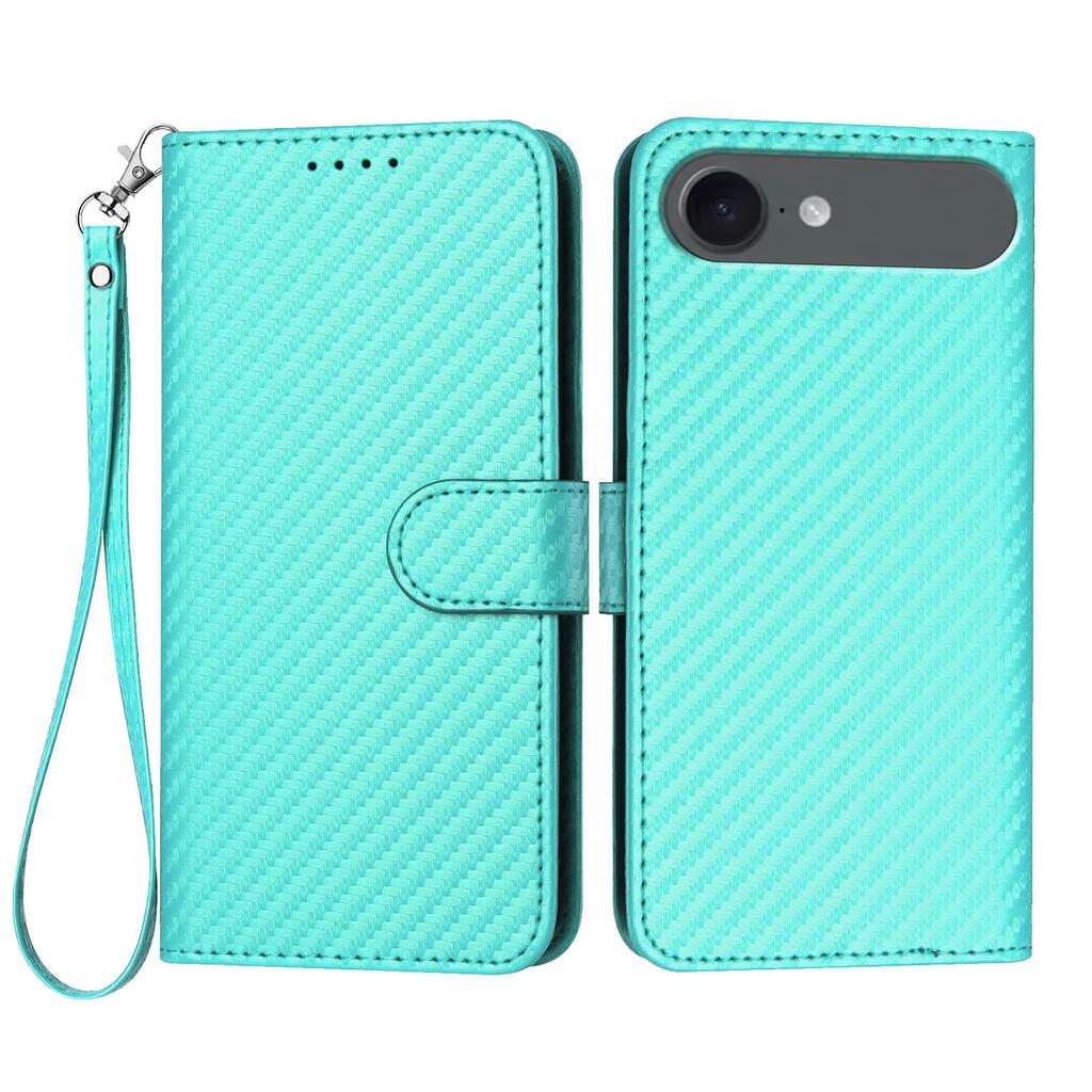For iPhone Air Wallet Case with Strap Carbon Fiber Texture Leather Mobile Cover